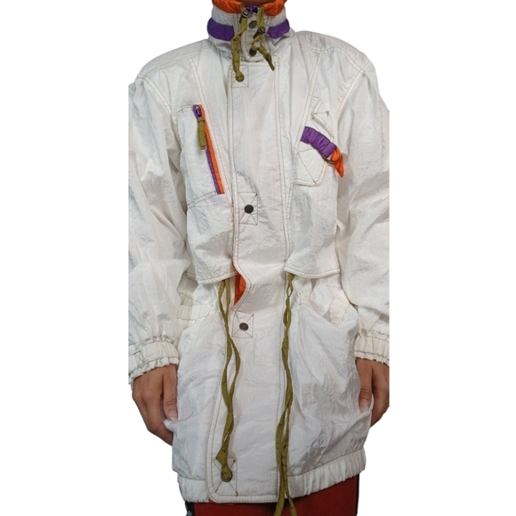 Vintage Pizazz White Utility Jacket Purple Orange Accents 80s 90s Retro  Small - Picture 2 of 4